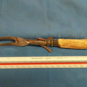 Vintage Antler Handled Carving Fork with Stand