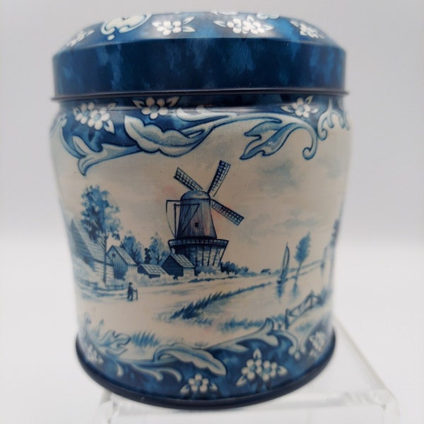 Vintage Tin, "Dutch Scene", Blue and White, Designer Daher - Long Island NY, Made in England, Near Mint Condition, No Rust