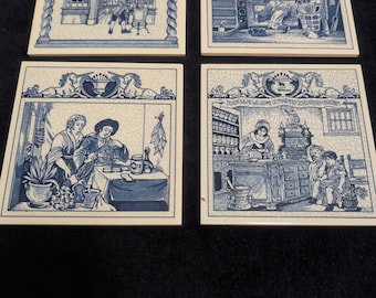 Vintage Delf Porcelain Pill Tiles, Burroughs Welcome Co, Handmade,  Schoonhaven Holland, 1983-1991, Original Designs, 6" x 6, Mint Condition