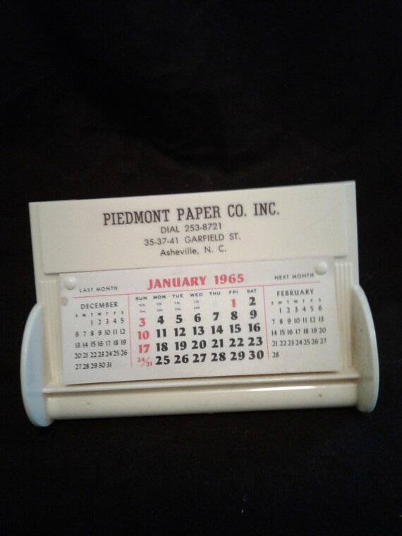 Vintage Advertising piedmont Paper Co Inc Desk Calendar 1965, Asheville, NC, Calendar in Plastic Stand, Mint Condition, 3 T X 4 3/4 L - Etsy Denmark vintage-advertising-piedmont-paper-co-inc-desk-calendar-1965-asheville-nc-calendar-in-plastic-stand-mint-condition-3-t-x-4-3-4-l-etsy-denmark