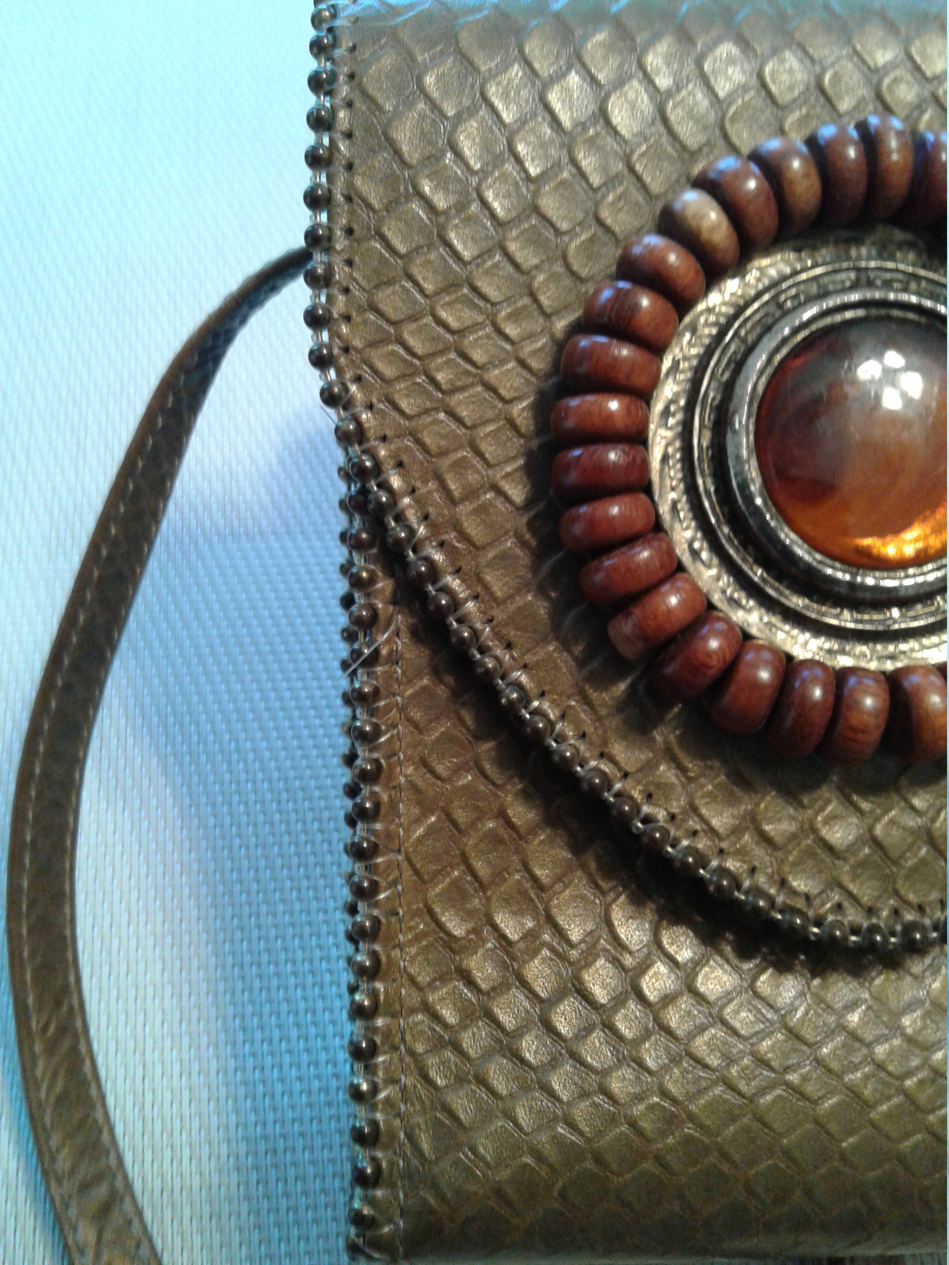 Vintage 1995 Nina Arjani Designs NWT Leather metal silver/pearl/pewter tones Vintage Nina Arjani Leatherock Purse, Green Bronze  main image 2
