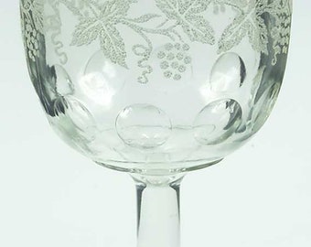 Vintage Indiana Glass, Bartlett and Collins, White Grape & Leaf, Gold Trim, &quot;Decoration 806 or Golden Grape&quot; Water Goblet, Good Condition