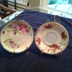 Vintage Hand Painted Saucers and Gold Wire Stands, Made in Japan, Excellent Condition, 4 3/4&quot; Diameter, Stand 6 1/4&quot; Tall