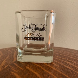 Vintage Jack Daniels Shot Glasses, Pair, Mint Condition, Glass Reads "Jack Daniels Whiskey,  Thick Glass, Square Design, Man Cave
