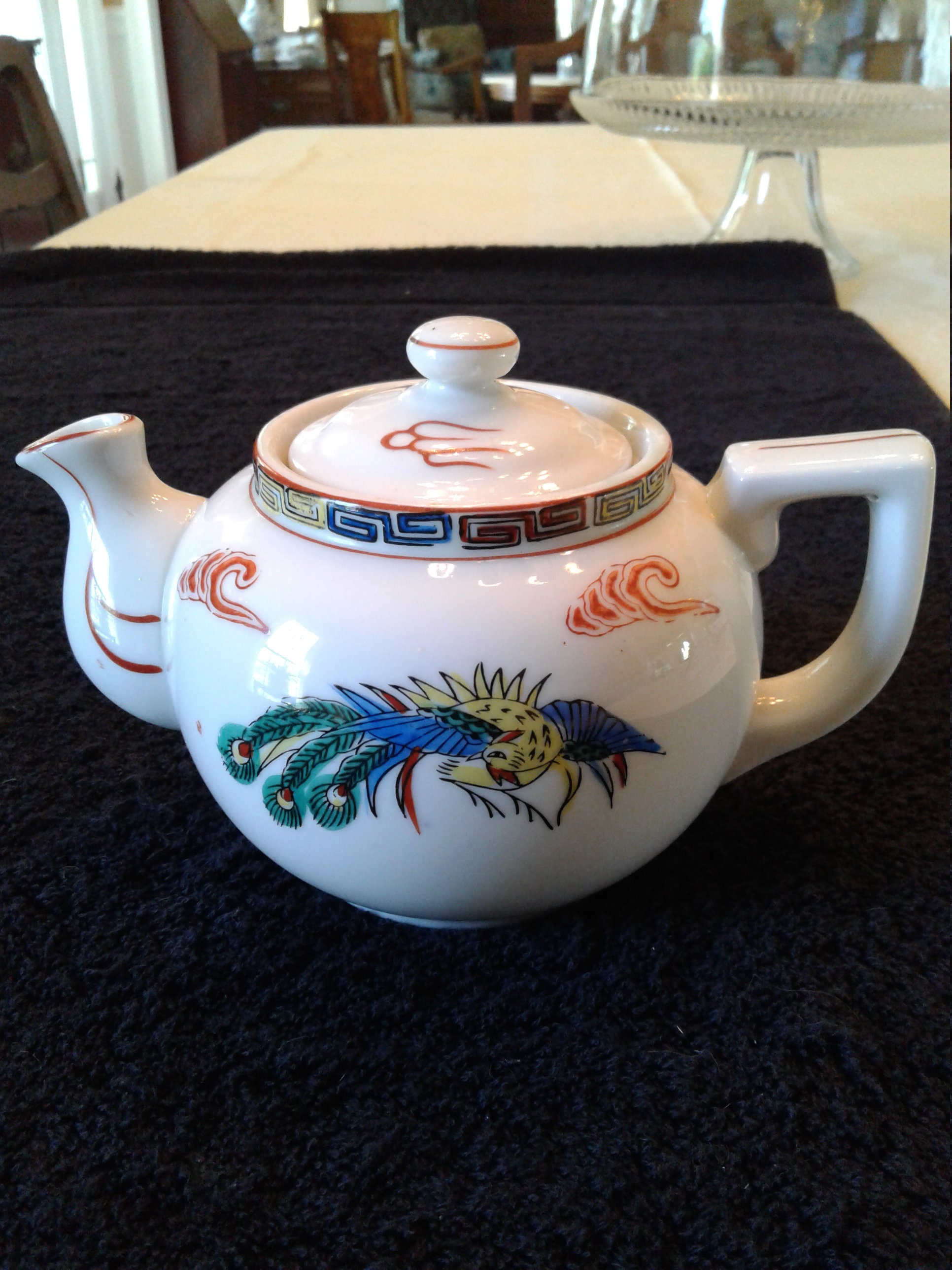 Vintage Porcelain Tea Pot, White with Chinese Art, Two-Cup, Mint Condition, Made in China, Suitable for Food
