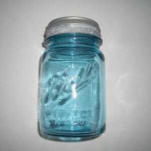 Three Vintage &#39;Ball Perfect Mason&#39; Canning Jars, Zinc Lids with Milk Glass Liners, Very Good Condition.
