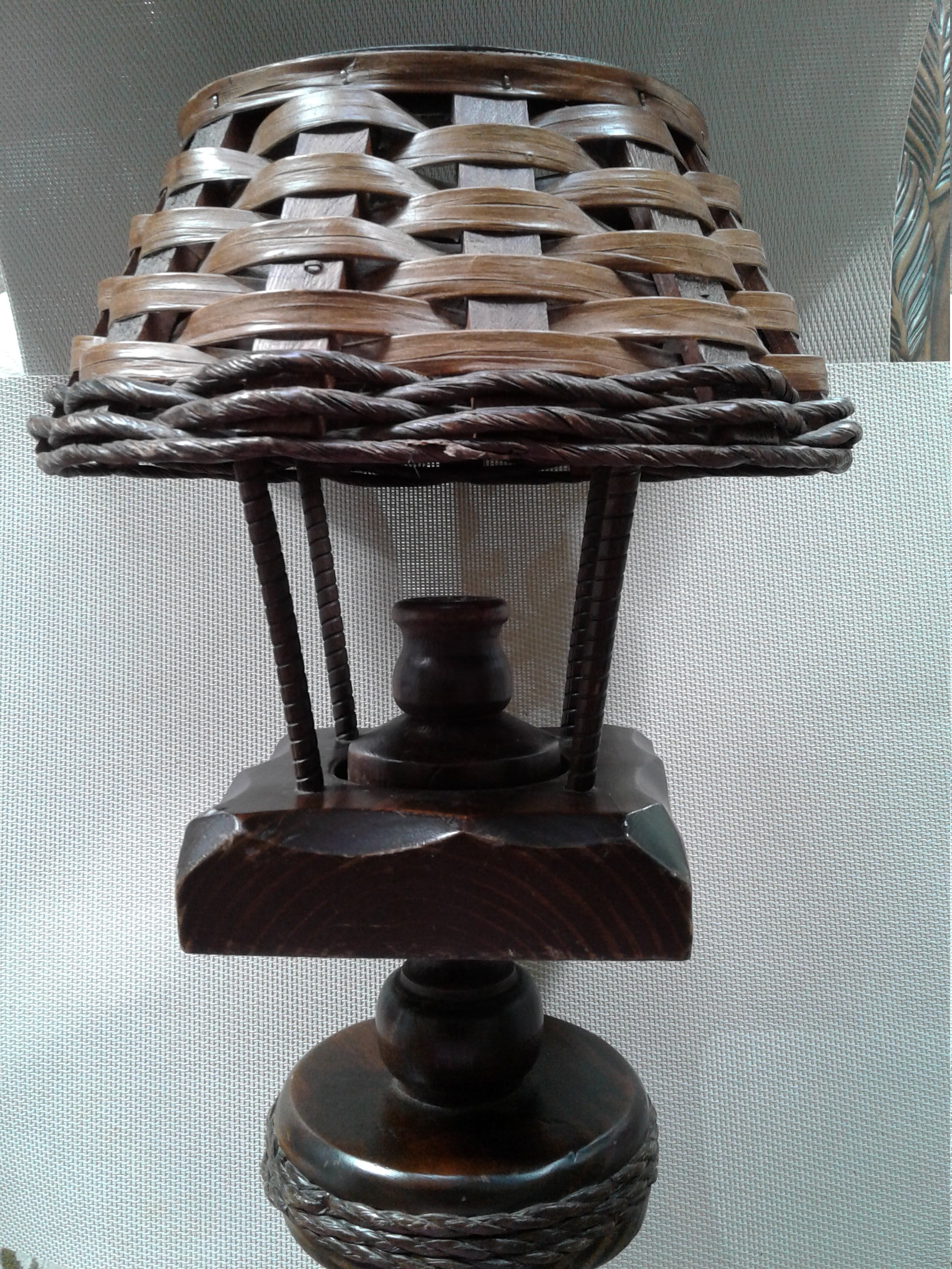 Vintage Wooden Candle Holder With Basketweave Shade Dark Etsy