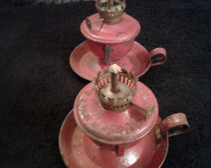 Vintage Pair Sail Boat Brand oil Lamps Red Tin Etsy