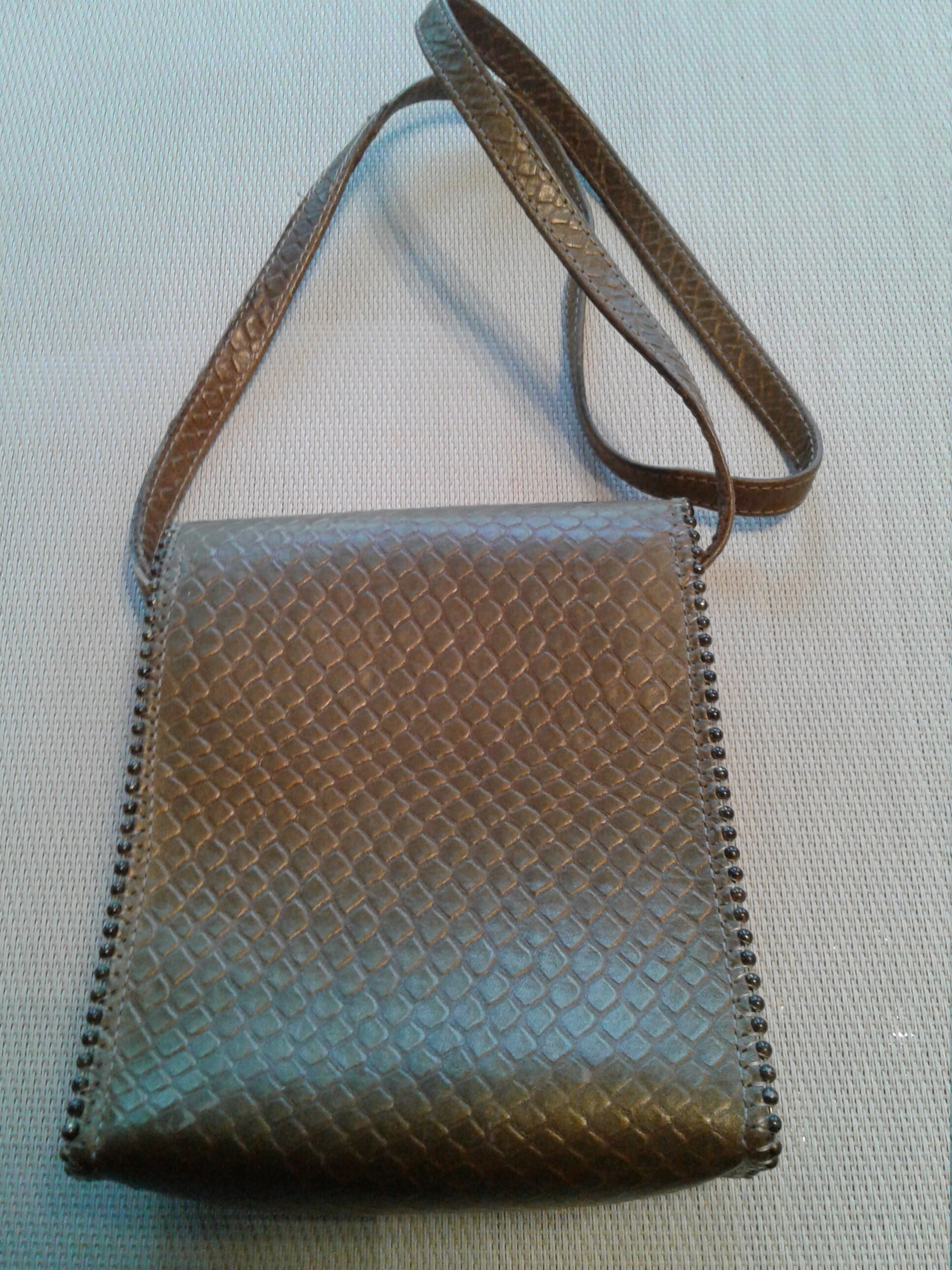 Vintage 1995 Nina Arjani Designs NWT Leather metal silver/pearl/pewter tones Vintage Nina Arjani Leatherock Purse, Green Bronze  main image 4