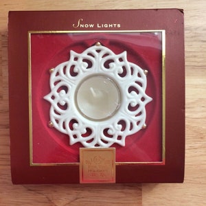 Vintage Lenox &#39;Sparkle&#39; Snow Lights, 4&quot; Tealight Candle Holder, Ivory and Gold Fine China, Circa 1980s, Mint Condition, Box and Votive