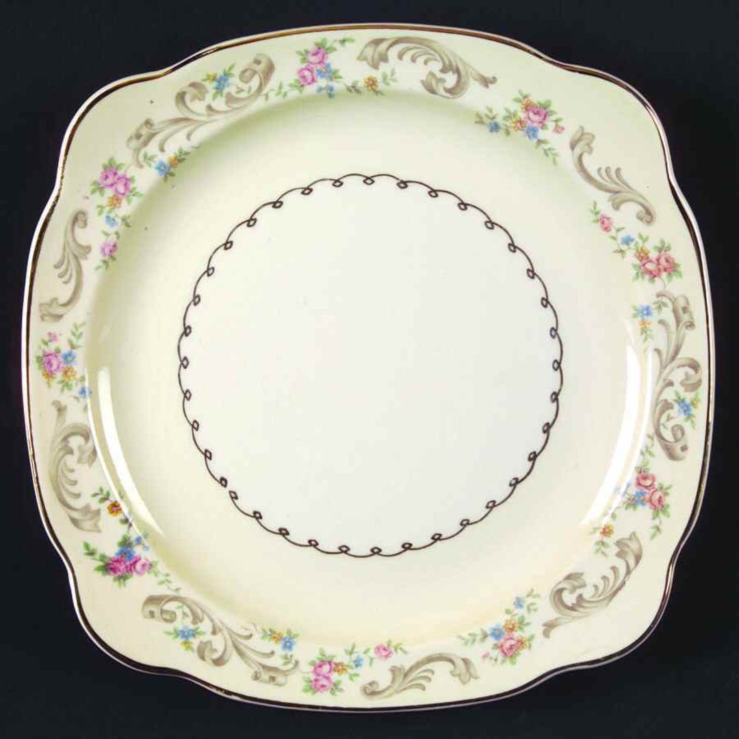 Vintage Paden City Pottery Square Salad Plate, Duchess Pattern, Ivory