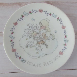 Vintage ENESCO Precious Moments, "Heaven Bless You," Birth Plate, 1990, Mint Condition, No Original Box, Made in Japan, 4" Diameter