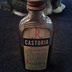 Vintage Medicine Bottles,  &quot;Camphorated Oil, and Castoria&quot;, Medicine Bottles with Readable Labels, Glass Bottles