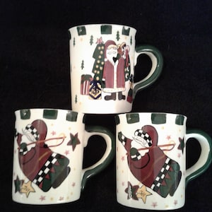 Vintage Cardinal Inc., &quot;Woodland Santa&quot; Mugs,  Hand Painted, Extra Large Soup Mugs, 16 Oz., Good Condition