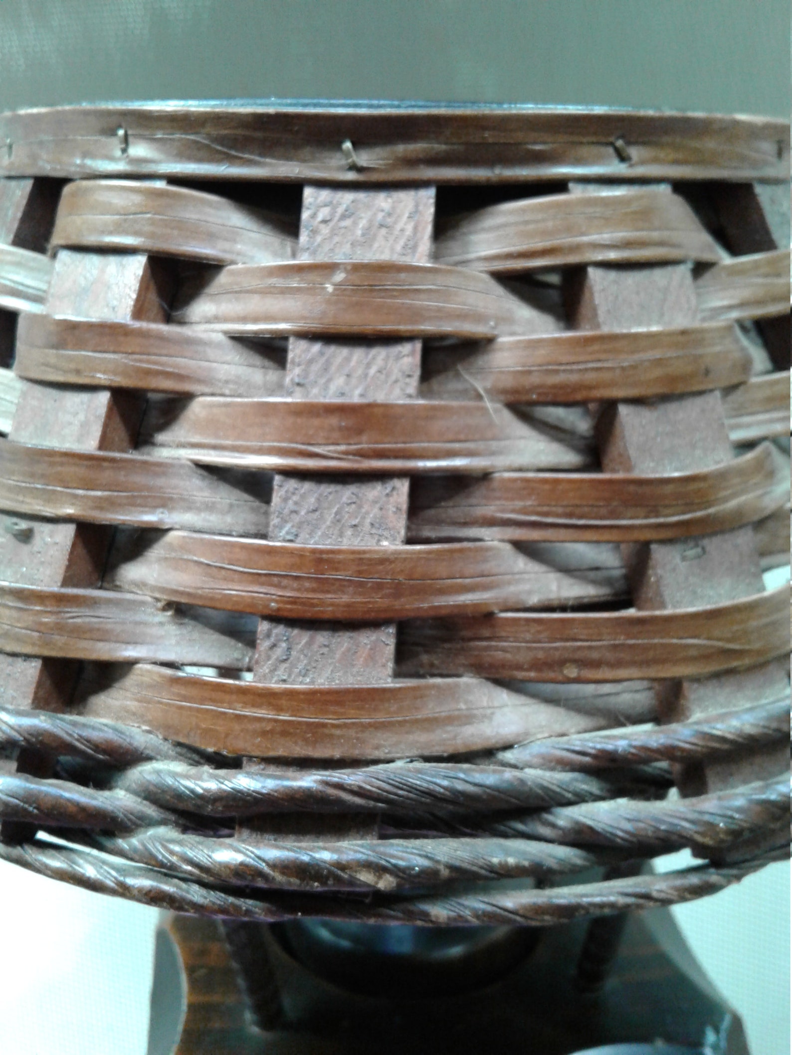 Vintage Wooden Candle Holder With Basketweave Shade Dark Etsy
