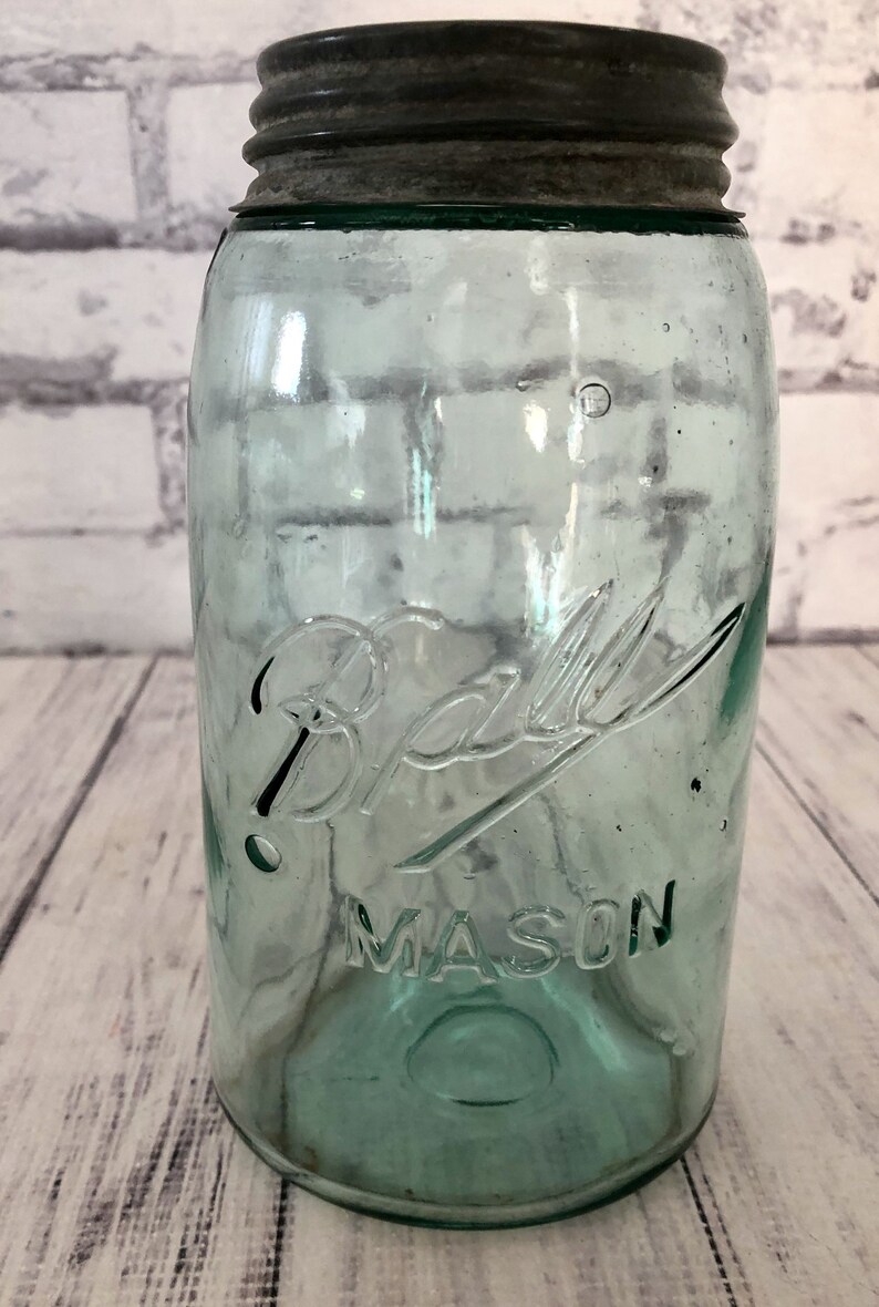 Vintage Ball Mason Triple L Half Gallon Aqua Blue Canning Etsy
