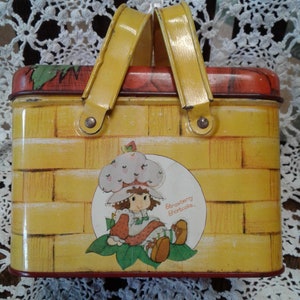 Vintage Strawberry Shortcake Lunch Box, by Cheinco, Circa 1989s, Painted Tin, Handles, Looks like Picnic Baket