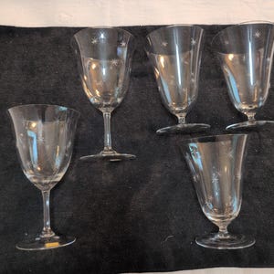 Vintage Western Germany Stemware, 3 Water and 2 Wine Glasses, Circa 1960s, Cut Star Pattern, Tulip Shaped Bowl, Smooth Stem, Extra Thin