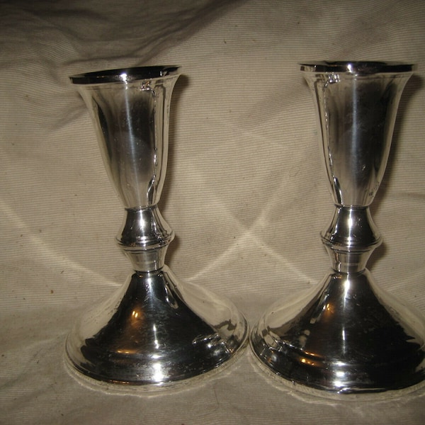Vintage Duchin Creations, Candle Sticks,  Sterling Silver, Weighted Bottoms, 4 3/4" Tall, Very Good Condition, Circa 1980s, Some Patina