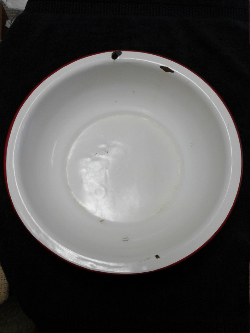 Vintage Enamelware Wash Pan White with Red Trim Sits Etsy