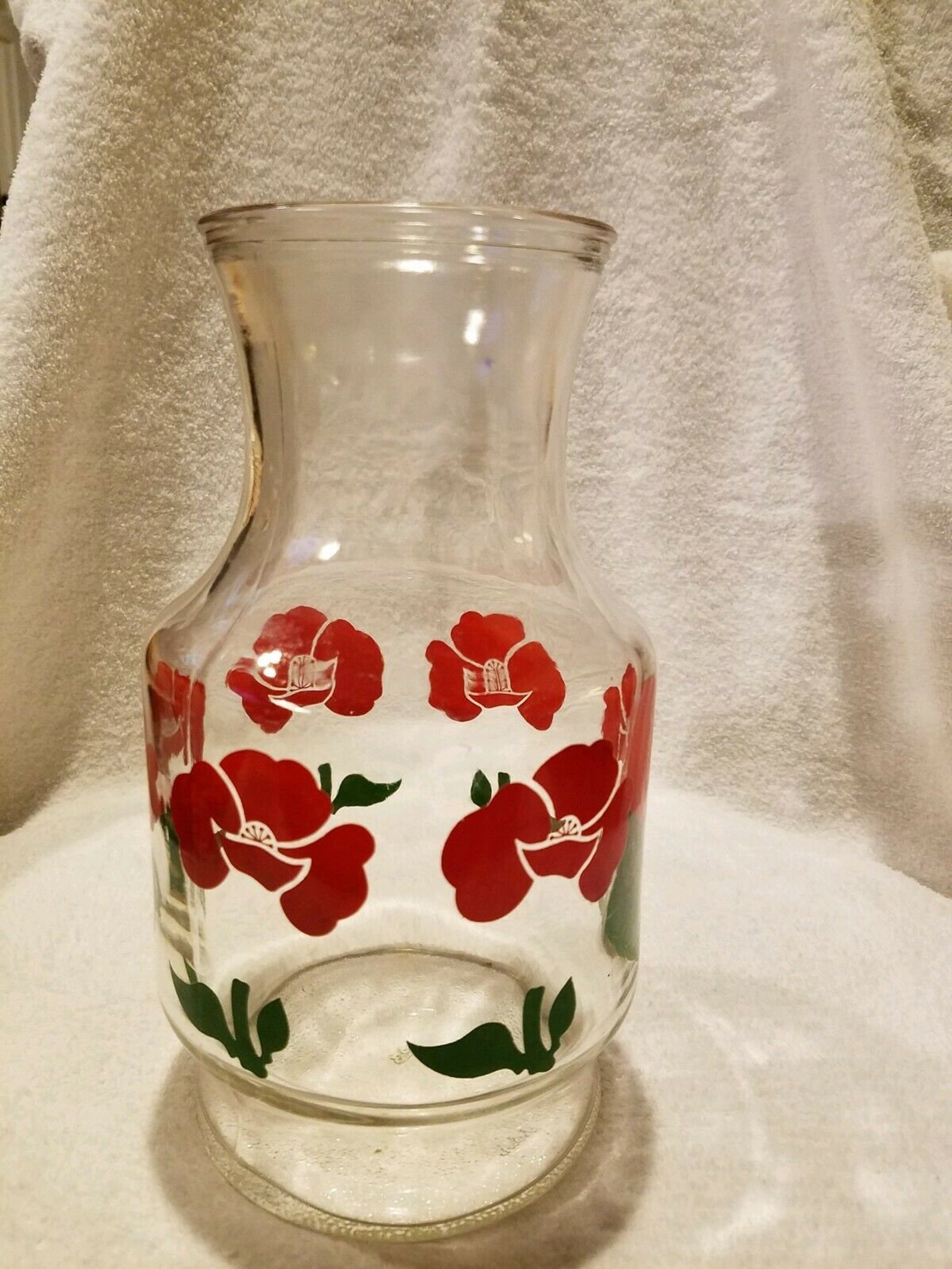 Vintage Anchor Hocking Juice Carafe Red Flowers Mint Etsy