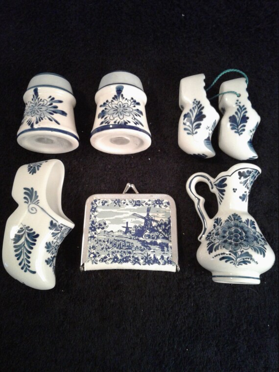 Vintage Delf Porcelain, Seven Pieces, Made in Holland, Hand