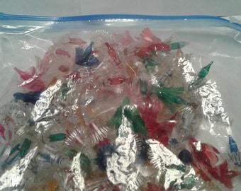 Vintage Midget Christmas Light Bulbs and Reflectors, 96 with 20 extra Bulbs, Multicolor, Plastic Bell/Flower Reflectors, 1960s