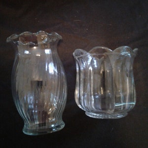 Vintage Vases, Two, Clear Glass, Swirl With Ruffel Rim and Squat Tulip ...