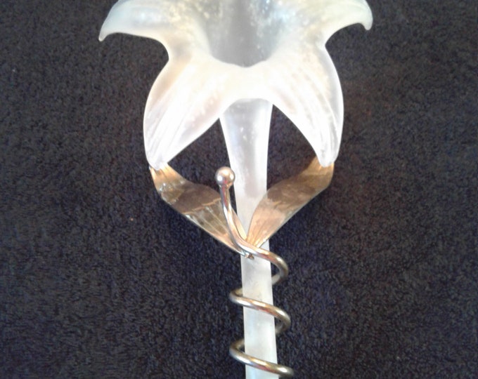 Vintage Oneida Silver Plate and Reclining Frosted Glass Lily Vase, Mint