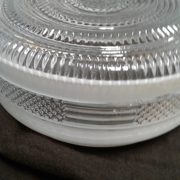 Vintage Bulls-Eye Drum Light Cover, for Flush-Mount Ceiling Light, Frosted and Clear Glass, Circa 1950s, Mint Condition