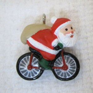 Hallmark Keepsake Mini Ornament, 1992, &quot;Fast Finish&quot;, Handcrafted, Santa on Bicycle, No  Original Box, Mint Condition, QXM530 1, D Rhodus
