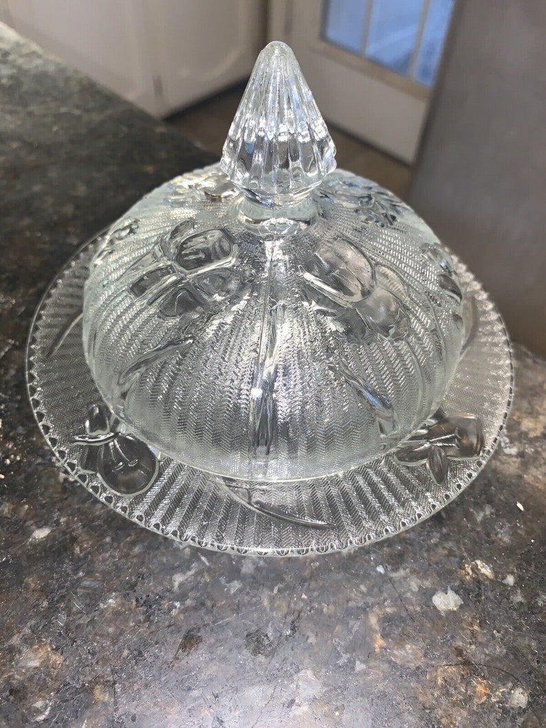 Vintage Depression Glass Butter Dish Iris/herringbone Etsy