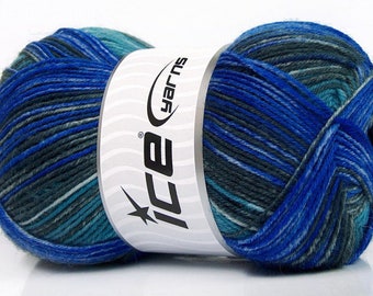 Sock Yarn, Blue Grey Turquoise, Ice Yarns