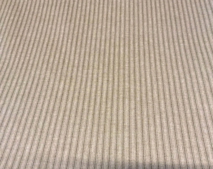 Oilcloth Fabric, PVC Coated, Vintage French Ticking Stripe Sage Green Colourway, Per Meter