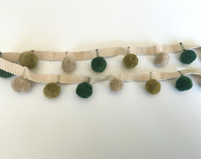 Limited Edition Bobble Trim Fringe, Olive, Samphire & Jute, 100% Cotton, Superb Quality,  Per Meter