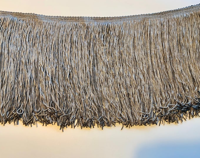 Voyage Textile, Tassel Fringe Trim, Charcoal & Silver, Colourway, Superb Quality,  Per Meter