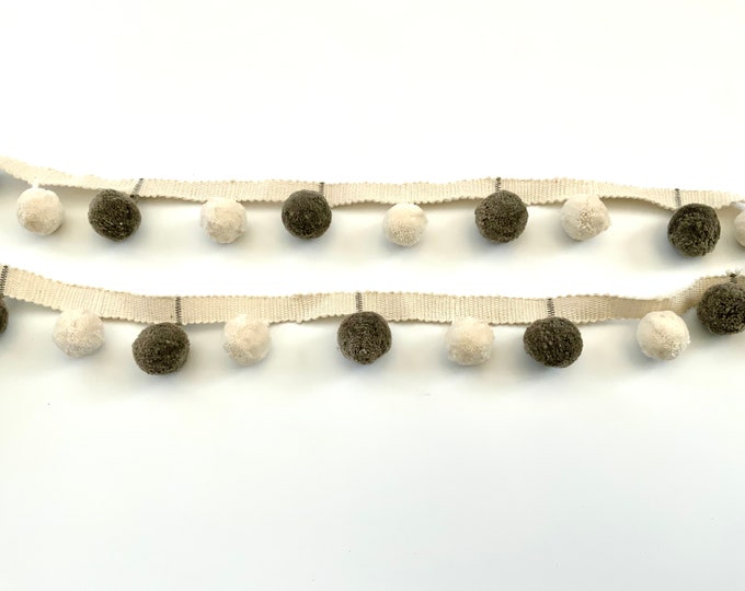 Dark Beech & Ivory Bobble Trim Fringe 100% Cotton, Superb Quality,  Per Meter