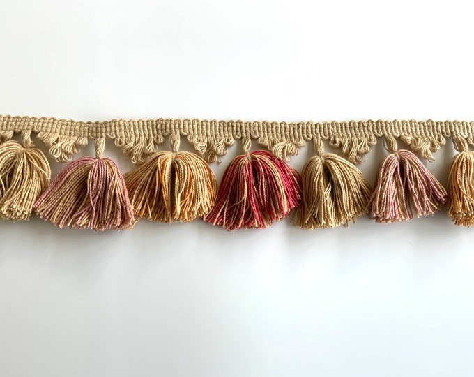 Limited Edition Tassel Trim Fringe, Rouge, Jute, Tea Rose & Amber, 100% Cotton, Superb Quality,  Per Meter