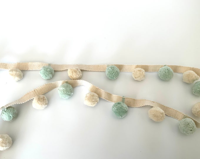 Limited Edition Bobble Trim Fringe, Sea mist & Ivory, 100% Cotton, Superb Quality,  Per Meter