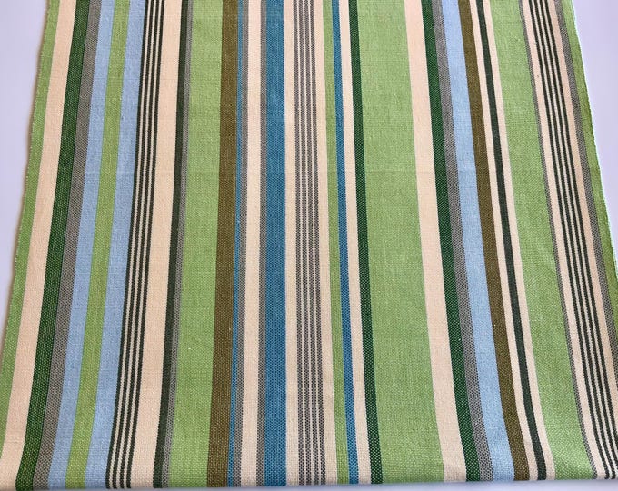 Deckchair Canvas, Flora, Vintage Stripes, Fern Green and Sky Blue, Heavy Duty Cotton, Per Meter