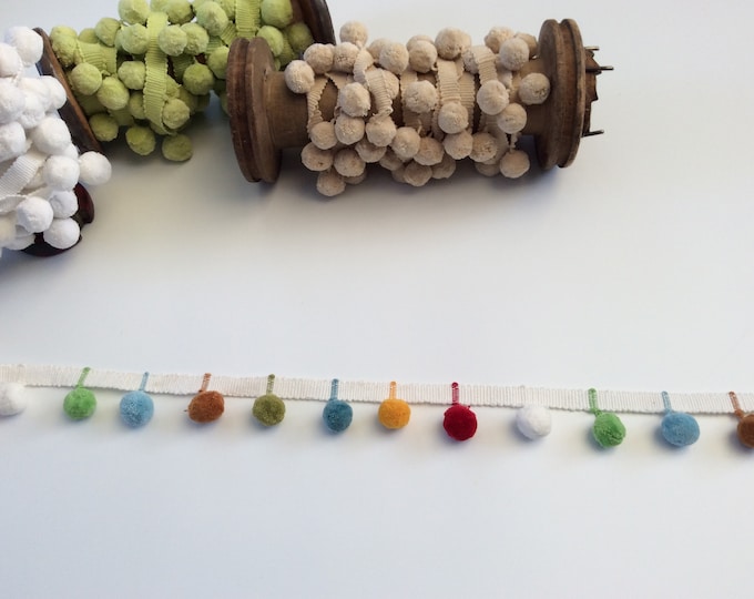 Multicoloured Bobble Trim Fringe 100% Cotton, Sweet pea Colourway, Per Meter