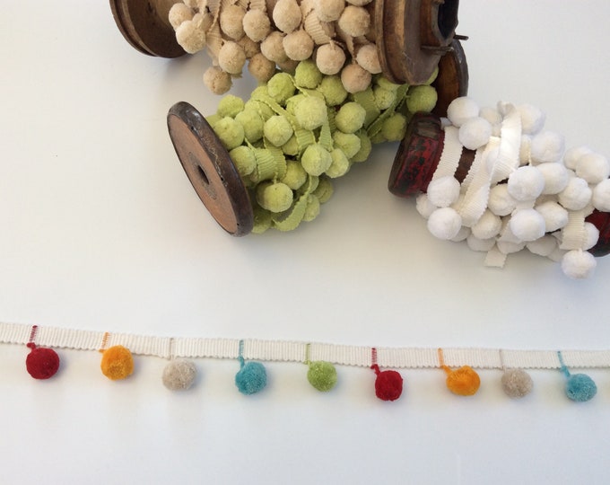 Multicoloured Bobble Trim Fringe 100% Cotton, Candytuft Colourway, Per Meter
