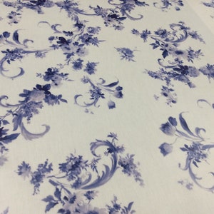 Oilcloth Fabric, Audrey Delft Blue Design, Superb Quality,  PVC Coated Cotton, Per Meter