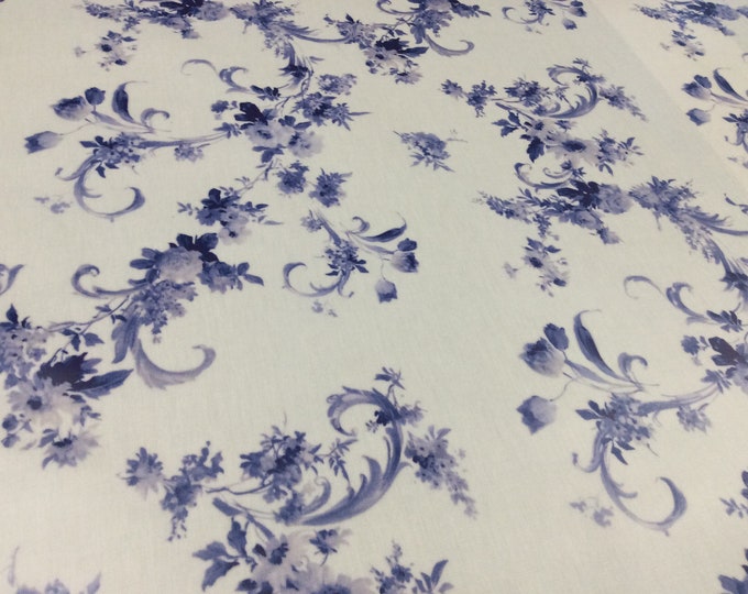 Oilcloth Fabric, Audrey Delft Blue Design, Superb Quality,  PVC Coated Cotton, Per Meter
