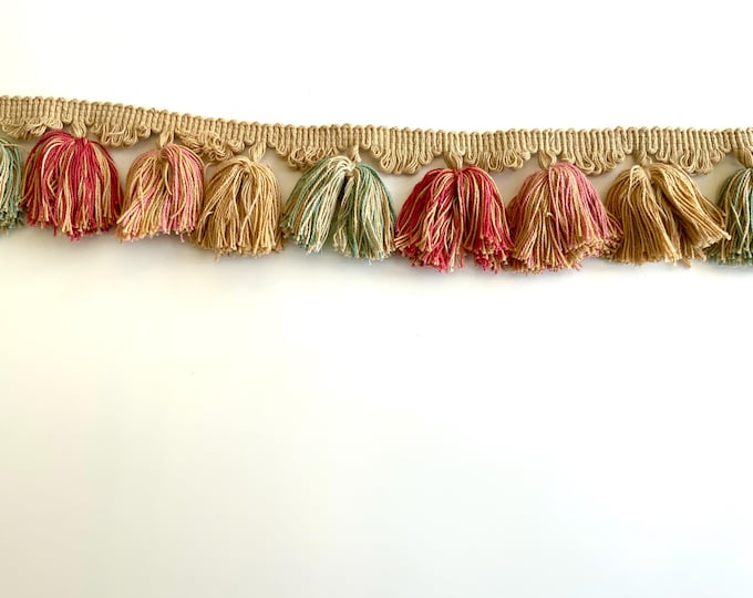 Limited Edition Tassel Trim Fringe, Tea Rose, Jute, Sea Mist & Rouge, 100% Cotton, Superb Quality,  Per Meter