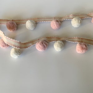 Dusky Rose & Vanilla Stripe Bobble Trim Fringe 100% Cotton, Superb Quality,  Per Meter