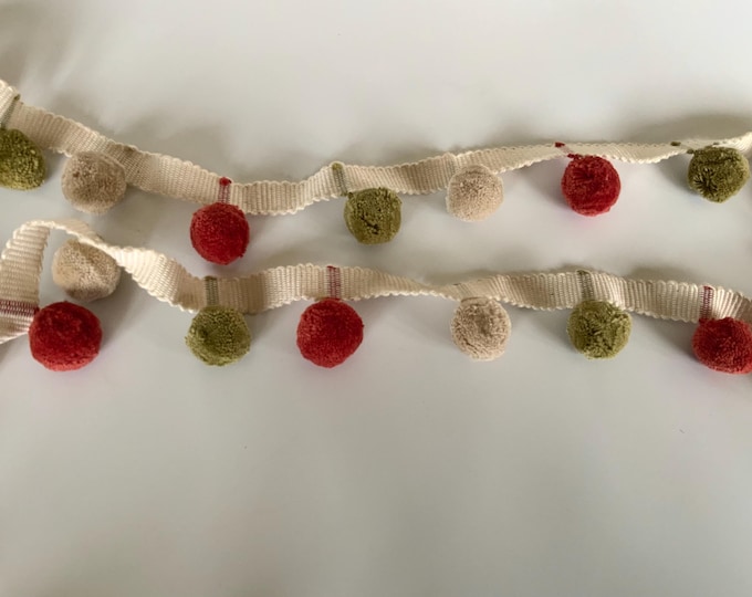 Limited Edition Bobble Trim Fringe, Burnt Sienna, Olive & Oat, 100% Cotton, Superb Quality,  Per Meter