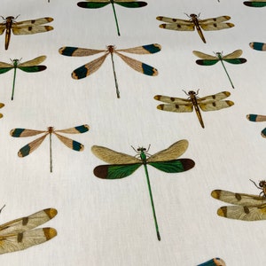 Tessuto in tela cerata, esclusivo disegno libellula, cotone rivestito in PVC, qualità superba, al metro