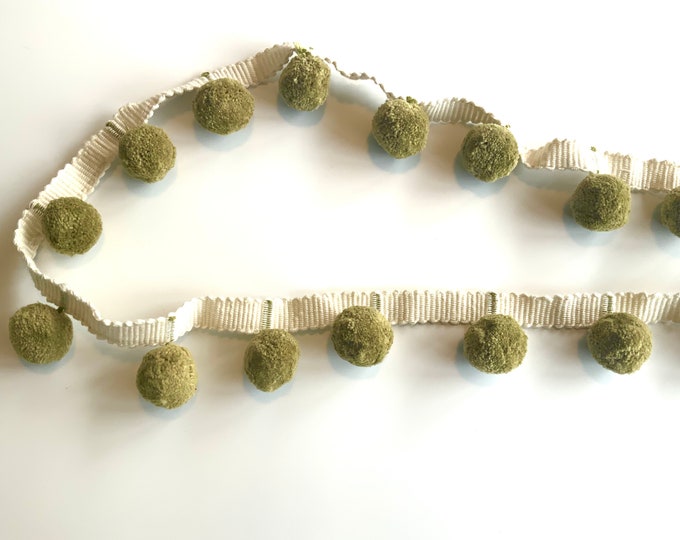Limited Edition Bobble Trim Fringe, Olive Green, 100% Cotton, Superb Quality,  Per Meter