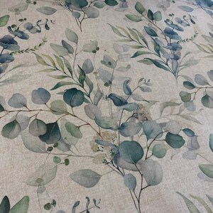 Linen Oilcloth Fabric, PVC Coated, Exclusive Morris Designs, Poet in Spring Green and Myrtle, Per Meter